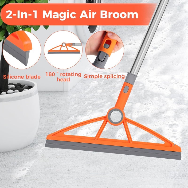wlich 2-in-1 Air Broom, 180° Rotating 54 Inch Adjustable Silicone Rubber Broom Includes 2 Scraping Strips, Sweep and Silicone Tools with Long Handle for Cleaning Bathrooms,Glass,Tiles,Pet Hair - Image 3